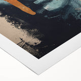 Abstract figurative art on rolled canvas displaying vibrant colors and dynamic shapes, elegantly packaged in a durable cardboard tube for easy transport and display.