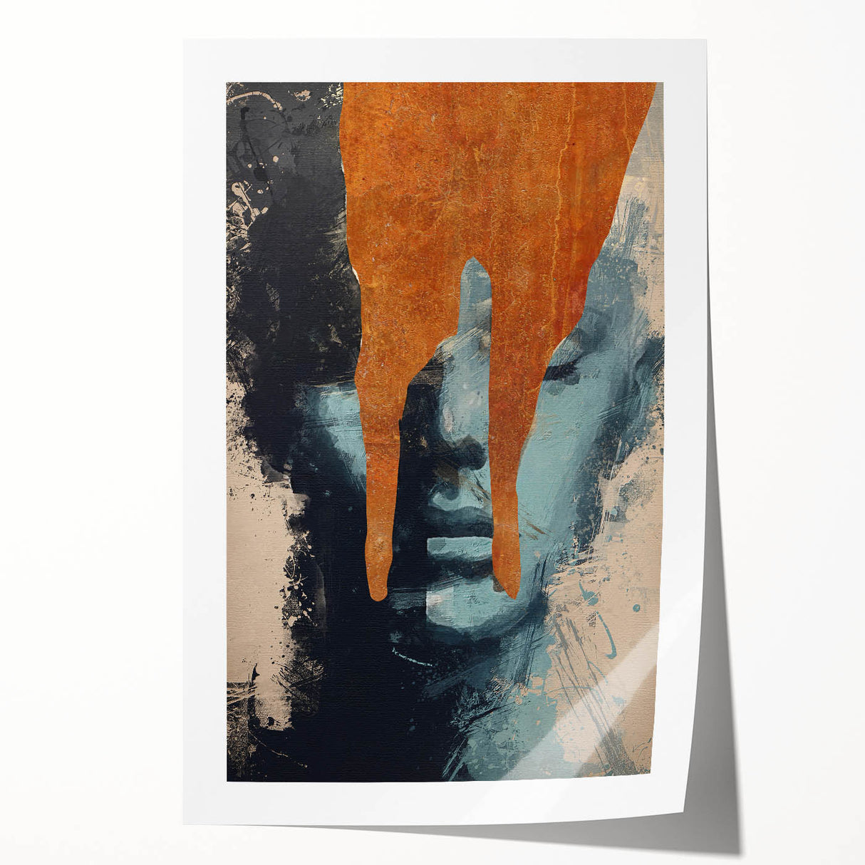 Abstract figurative art print showcasing vibrant colors and dynamic shapes, elegantly rolled and ready for display. Perfect for modern home decor or art enthusiasts.