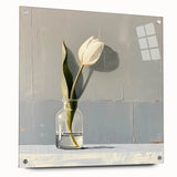 Abstract floral wall art design displayed in a sleek acrylic frame from a side view, showcasing vibrant colors and intricate patterns, perfect for modern home decor.