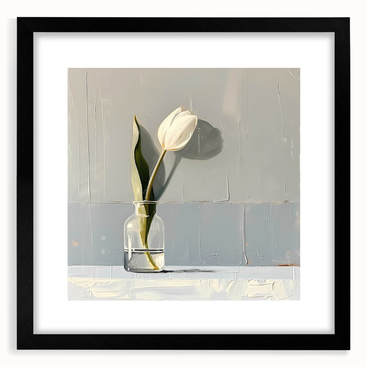 Abstract floral wall art design featuring vibrant colors in a black frame with a mat, showcasing intricate patterns and modern aesthetics, perfect for home decor.
