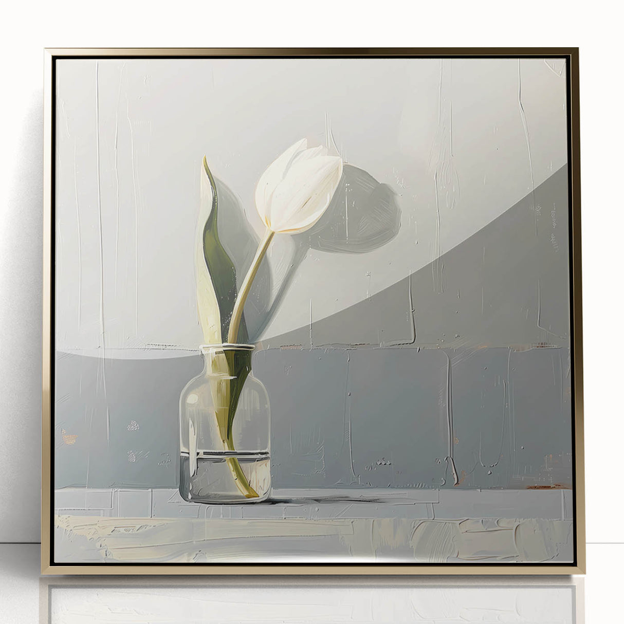 Framed abstract floral wall art featuring vibrant gold accents and intricate designs, set against a sleek acrylic background, perfect for modern decor.