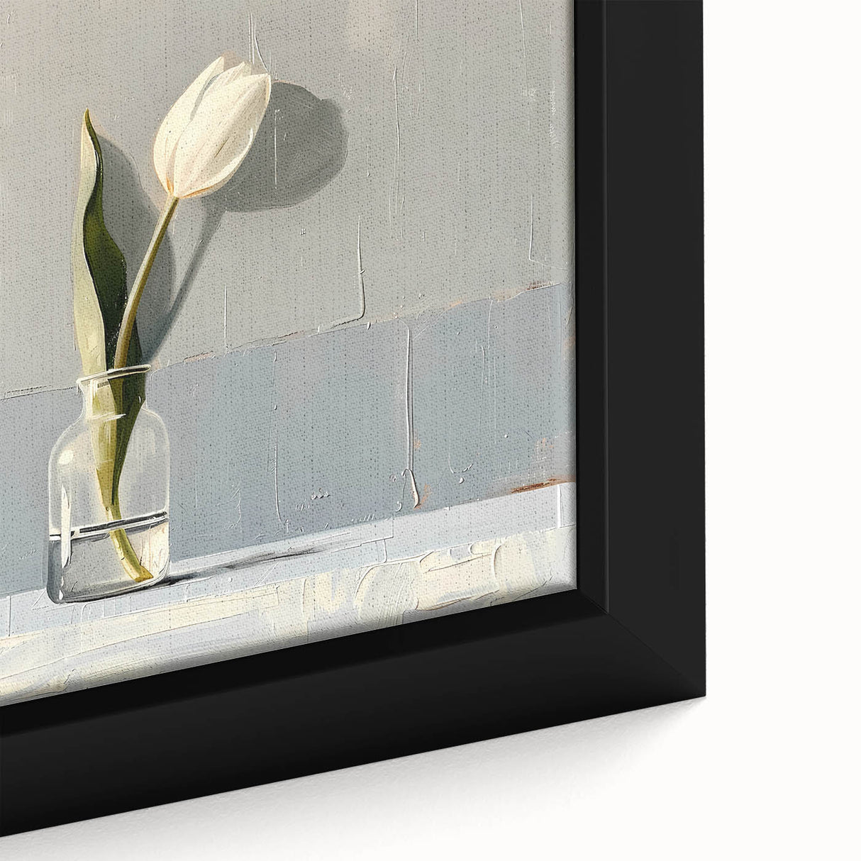 Close-up of a framed abstract floral wall art piece on canvas, showcasing vibrant colors and intricate details, perfect for modern home decor enhancement.