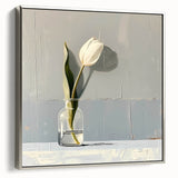 Framed wall art showcasing an abstract floral design in vibrant colors, set against a sleek silver frame, ideal for modern home decor and artistic ambiance.