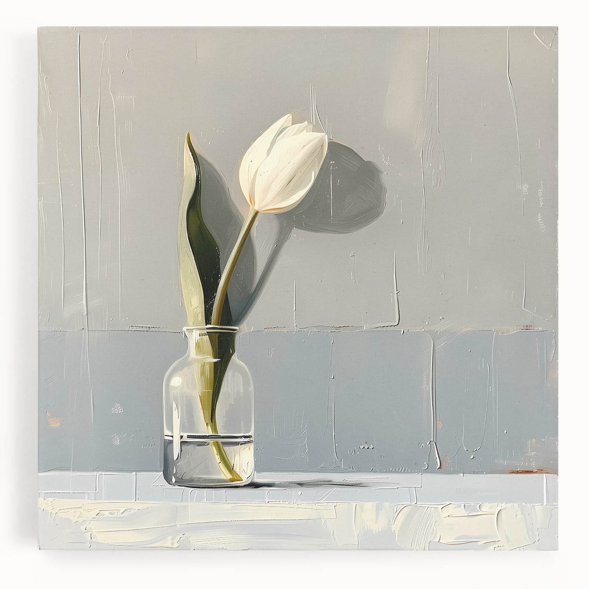 Colorful abstract floral wall art on stretched canvas, showcasing vibrant hues of pink, blue, and yellow, perfect for modern home decor.