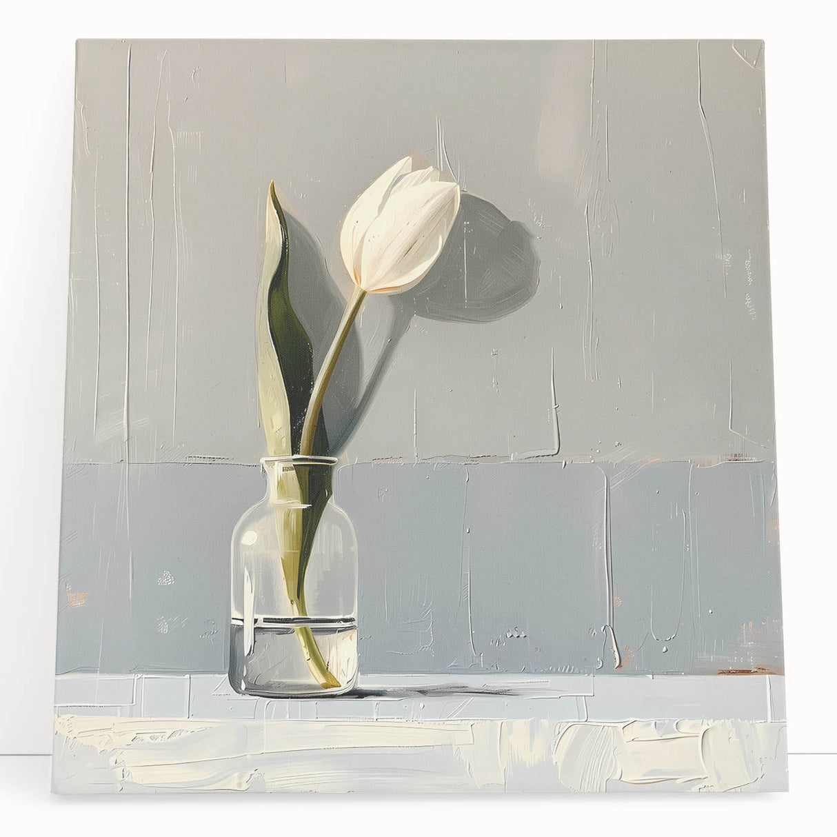 Abstract floral wall art on stretched canvas, showcasing vibrant colors and intricate designs, perfect for modern home decor, leaning against a neutral wall.