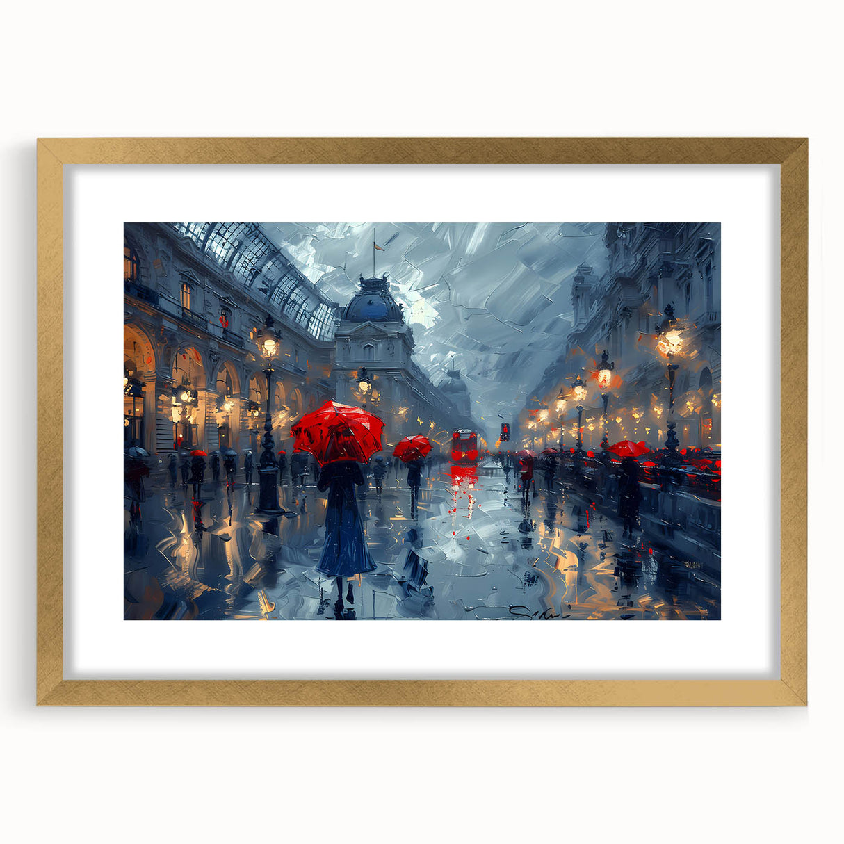 Abstract landscape wall art framed with a gold mat, showcasing vibrant colors and intricate patterns, ideal for modern home decor. Perfect for adding elegance to living spaces.
