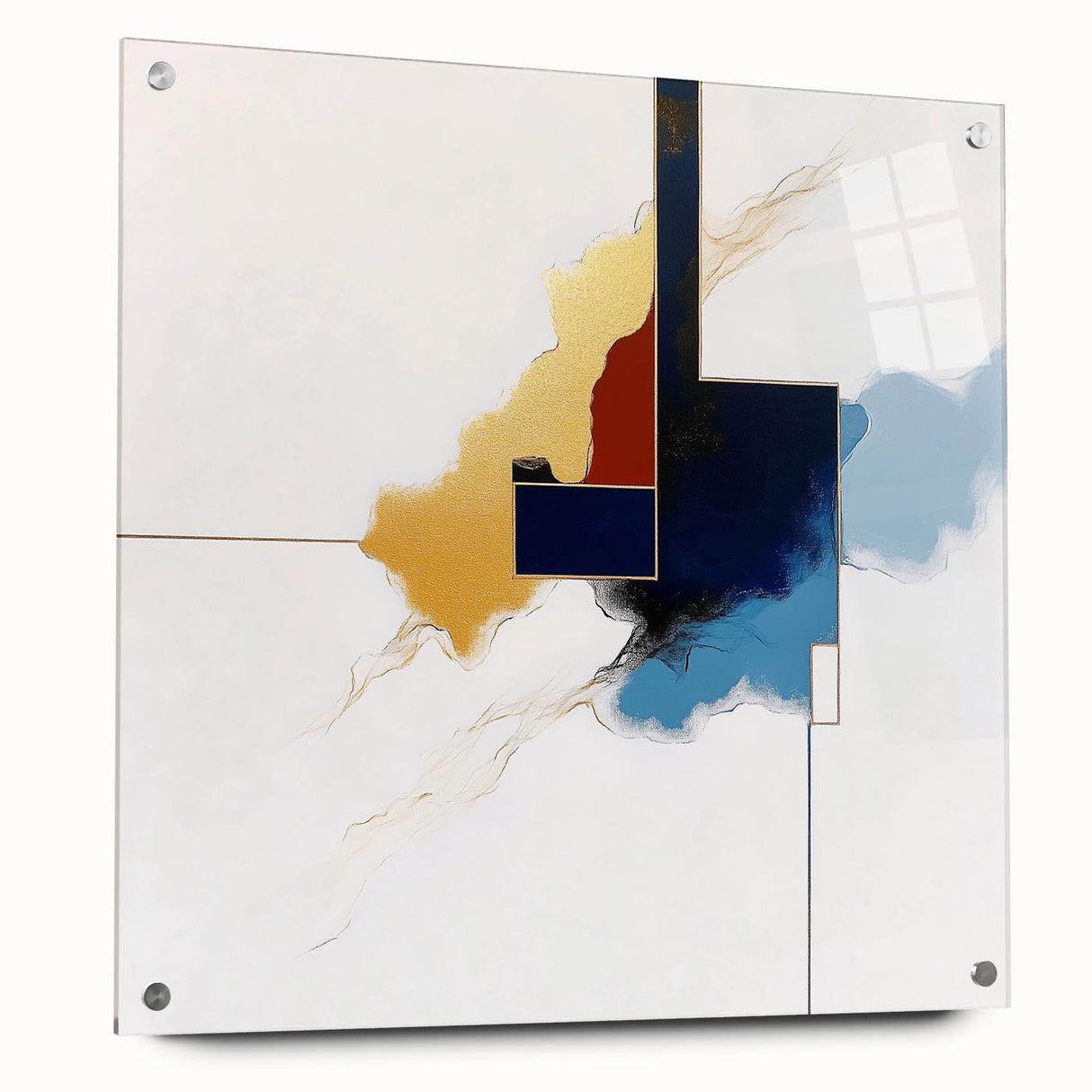 Modern Abstract Wall Art – Gold, Navy, and Light Blue Geometry