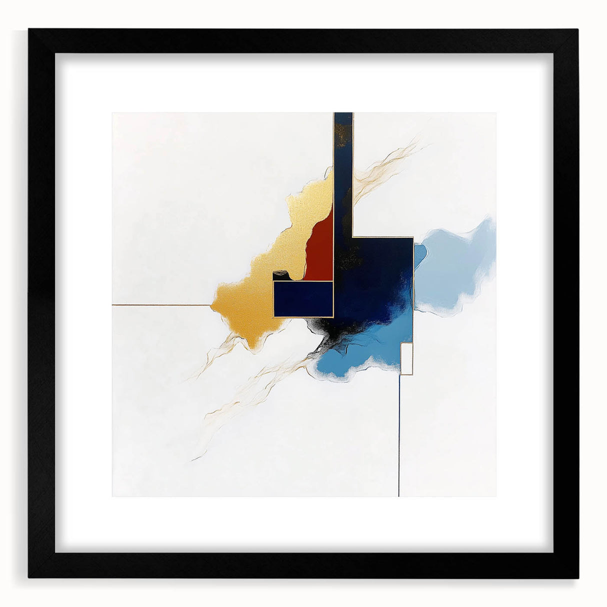 Modern Abstract Wall Art – Gold, Navy, and Light Blue Geometry
