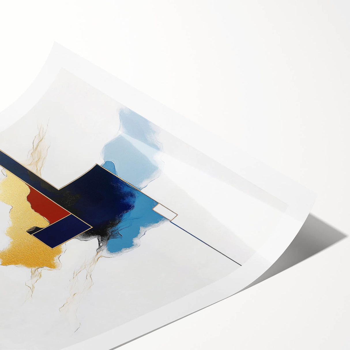 Modern Abstract Wall Art – Gold, Navy, and Light Blue Geometry