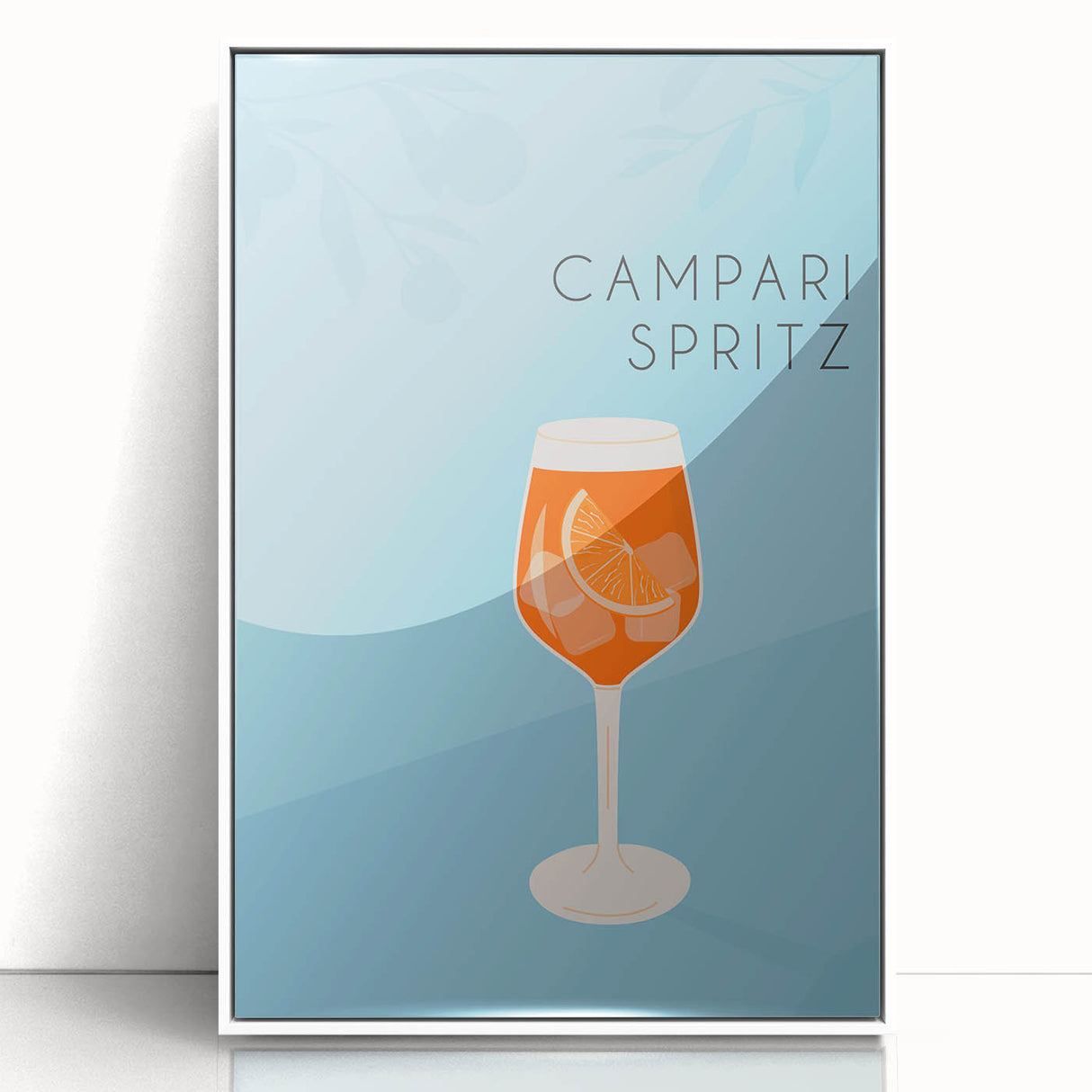 Mid-century modernist art featuring a stylized food and drinks design in muted pastel shades on a white acrylic framed…