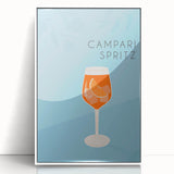 Mid-century modernist art featuring a stylized food and drinks design in muted pastel shades on a white acrylic framed…
