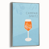 Landscape painting featuring a colorful array of vintage food and drinks on a black background, framed in silver.