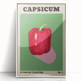 Art Deco poster featuring an array of colorful fruits on a white acrylic framed print, ideal for modern kitchen decor.