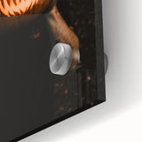 Large abstract wall art in warm autumn hues on acrylic glass, ideal for dining room ambiance.