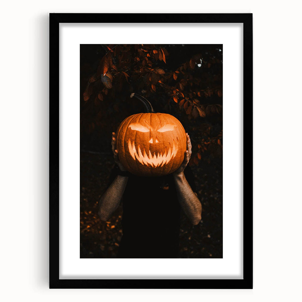 Extra large abstract art print featuring textured, colorful autumnal hues on a black framed canvas.