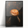 Large abstract wall art featuring mid-century modernist design in warm fall colors on a black framed acrylic print.
