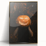 Mid-century modernist fall-themed acrylic print in gold frame, ideal for nursery wall art.