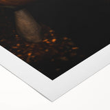 Art deco poster featuring a stylized fall landscape in warm orange and brown tones, printed on rolled canvas.