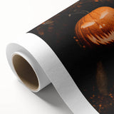 Art deco poster of an autumnal scene with warm orange and brown tones on rolled canvas, suitable for nursery wall art.