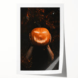 Extra large rolled print of fall-themed floral art in warm orange and red tones, ideal for dining room wall decor.