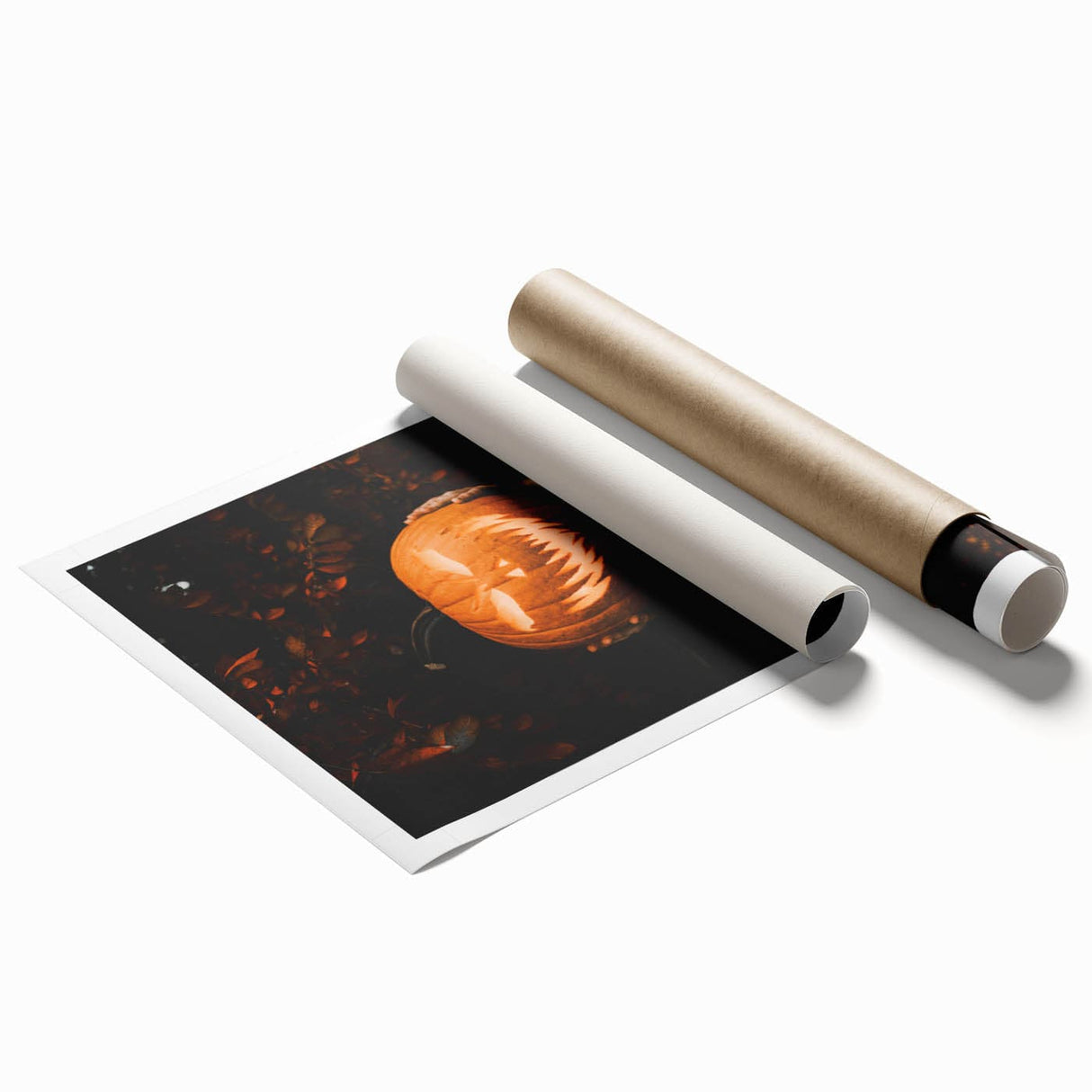 Extra large rolled canvas print featuring autumnal floral art in warm red and orange hues.