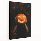 Autumnal landscape on large stretched canvas with warm orange and red tones, ideal for kitchen wall art.