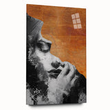 Abstract figurative acrylic artwork displayed in a glass frame, showcasing vibrant colors and intricate shapes, perfect for modern home decor and artistic expression.