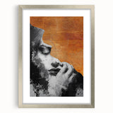 Abstract figurative artwork framed in silver with a mat, showcasing intricate designs and bold colors, ideal for modern home decor. Perfect for adding a contemporary touch to any room.