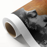 Abstract figurative rolled canvas art showcasing vibrant colors and dynamic shapes, elegantly displayed in a protective cardboard tube for easy transport and storage.