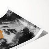 Abstract figurative art print featuring vibrant colors and dynamic shapes, rolled and ready for display, showcasing a contemporary artistic expression.