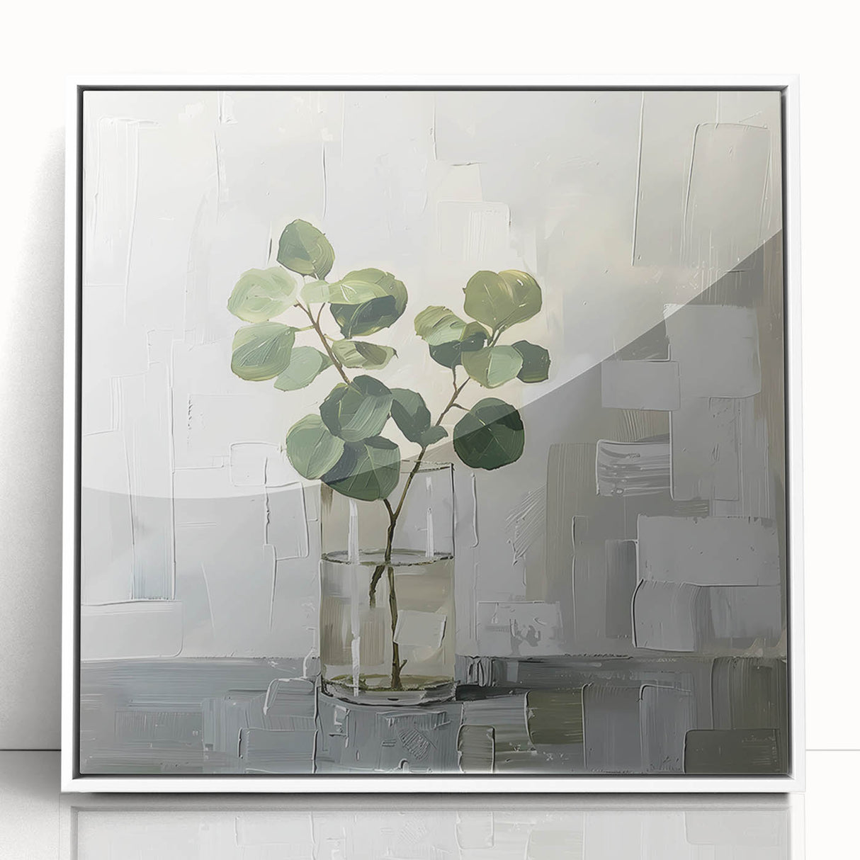 Framed acrylic wall art featuring vibrant abstract floral designs in shades of pink, blue, and green, set against a sleek white background, perfect for modern decor.
