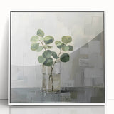 Framed acrylic wall art featuring vibrant abstract floral designs in shades of pink, blue, and green, set against a sleek white background, perfect for modern decor.