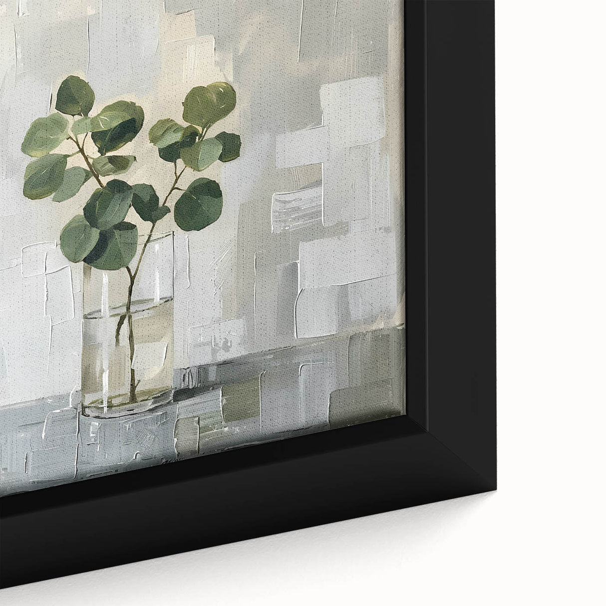 Close-up of framed abstract floral wall art on canvas, showcasing vibrant colors and intricate designs, perfect for modern home decor and artistic expression.