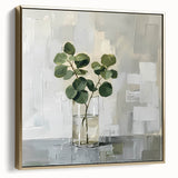 Framed canvas wall art showcasing an elegant abstract floral design in silver and gold tones, perfect for modern home decor and elegant interior styling.