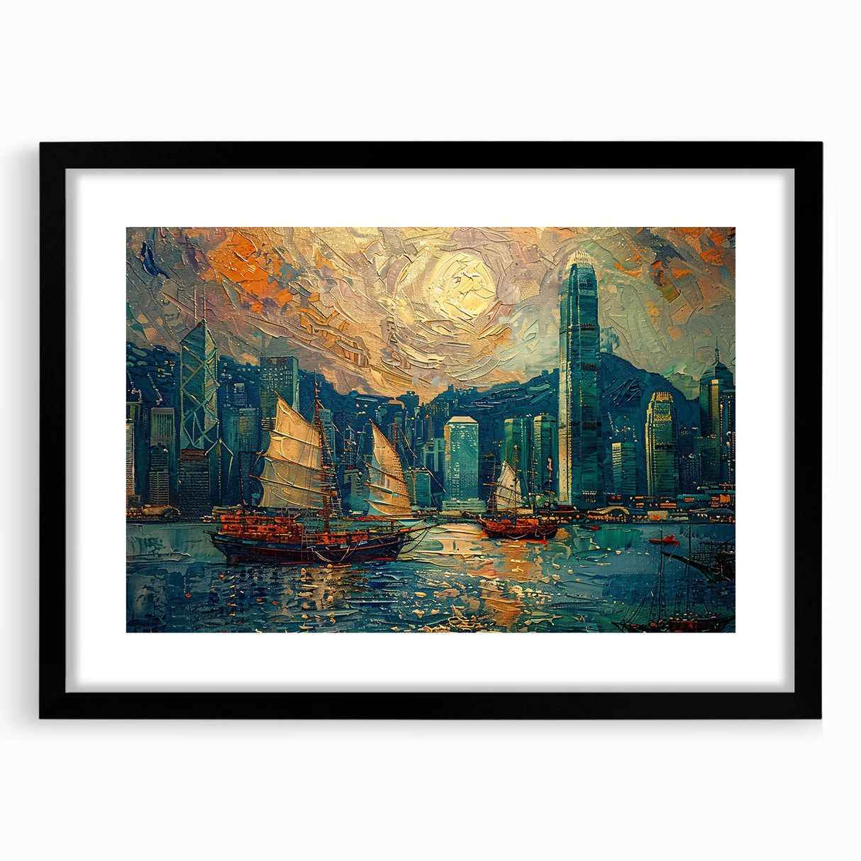 Abstract landscape wall art framed in black, featuring vibrant colors and intricate textures, ideal for modern home decor and artistic enhancement.
