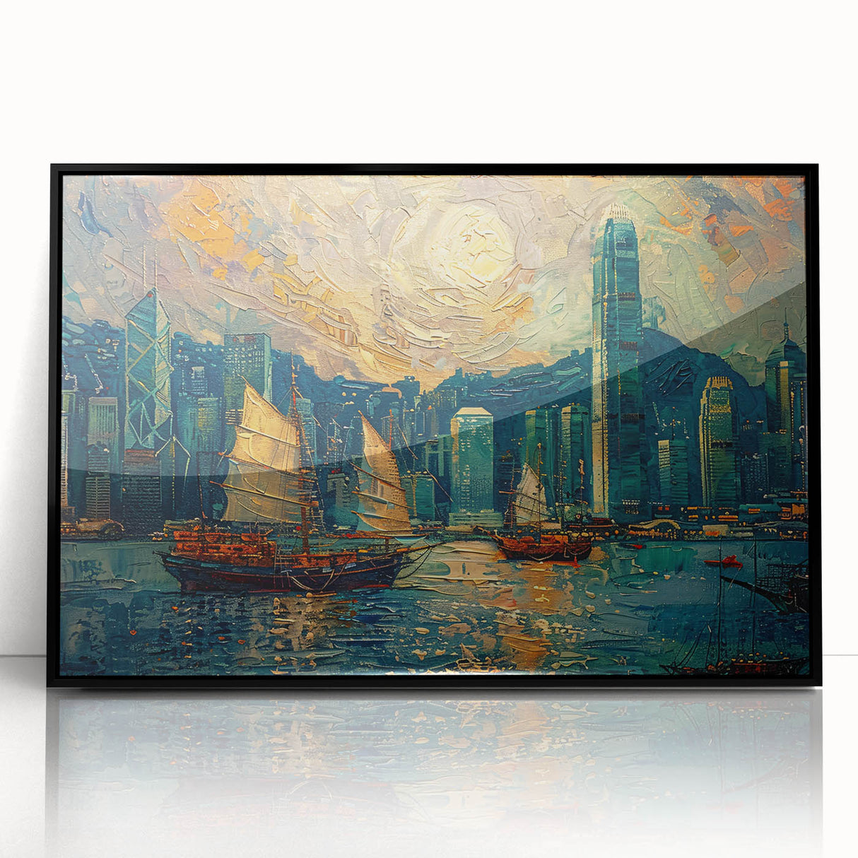 Framed acrylic wall art showcasing an abstract landscape with rich earthy tones, black frame, and a modern aesthetic, perfect for contemporary home decor.