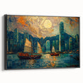 Framed abstract landscape wall art in black, showcasing vibrant colors and intricate patterns, ideal for modern home decor. Perfect for living rooms or office spaces.