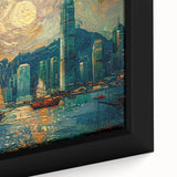 Close-up of a framed abstract landscape wall art piece showcasing vibrant colors and intricate textures, perfect for modern home decor and artistic interiors.