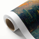 Abstract landscape wall art on rolled canvas showcasing vibrant colors and dynamic shapes, perfect for modern home decor. Ideal for adding a creative touch to any space.