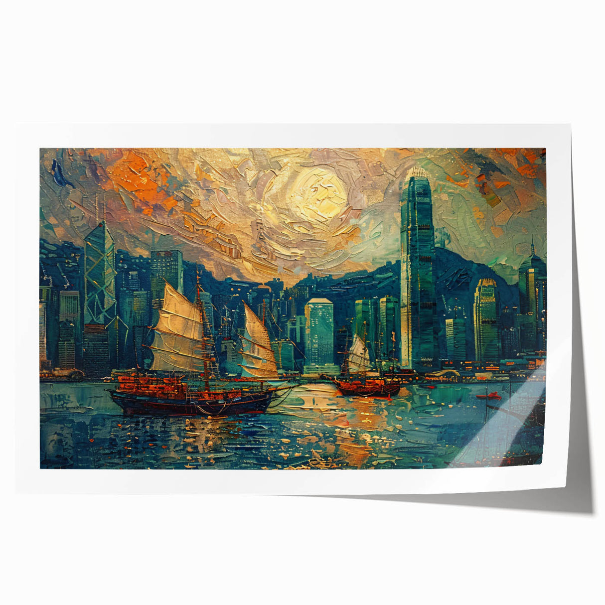 Abstract landscape wall art print showcasing vibrant colors and fluid shapes, rolled for easy shipping and display. Ideal for modern home decor or office spaces.