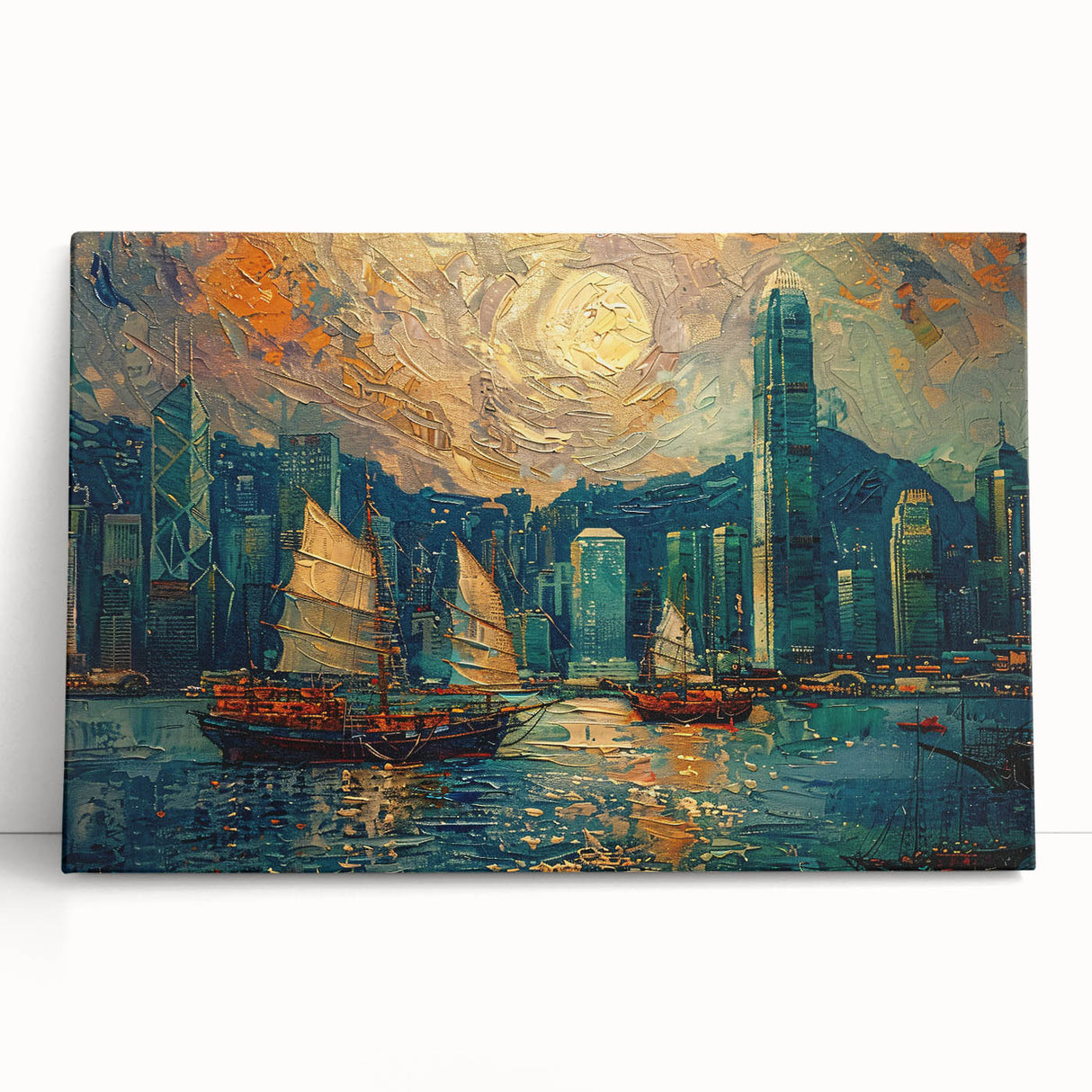 Vibrant abstract landscape wall art on stretched canvas, showcasing colorful hues and dynamic shapes, ideal for modern home decor or artistic focal points.