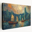 Stretched canvas of an abstract landscape art piece showcasing vibrant colors and dynamic shapes, perfect for modern home decor. Side view highlights its sleek edges and quality craftsmanship.
