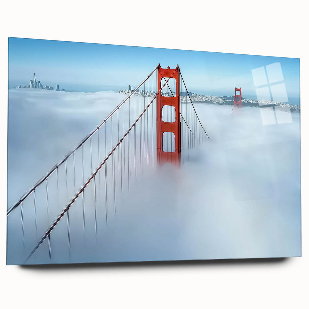 Acrylic glass landscape bridge design showcasing intricate details and vibrant colors, viewed from the side without pins, ideal for contemporary decor.