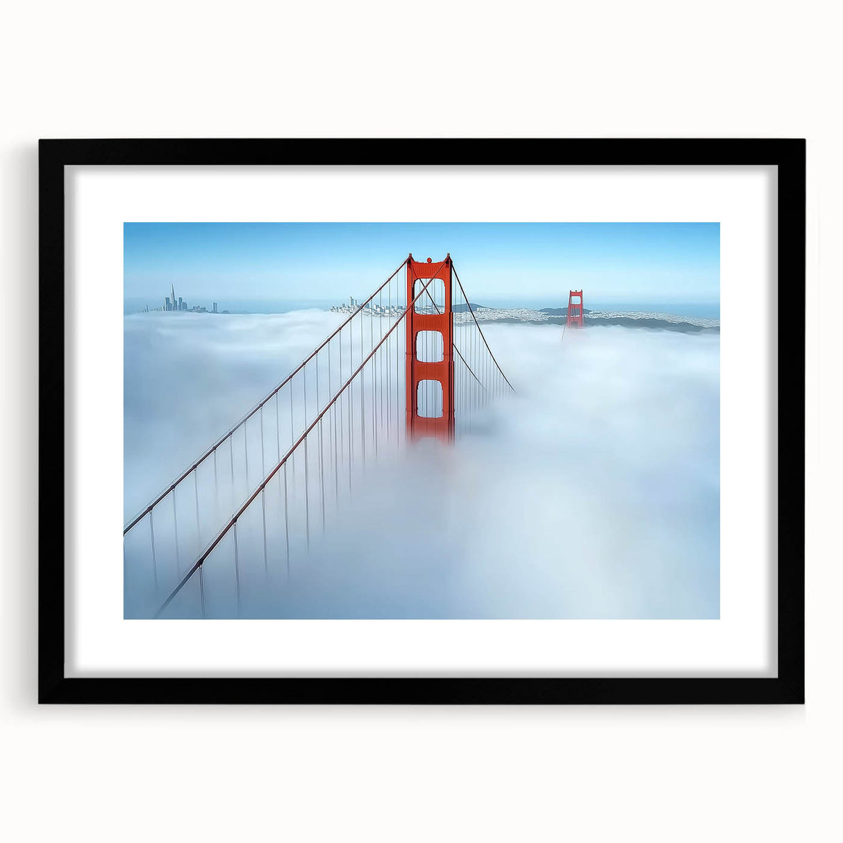 Landscape bridge frame with mat in black, showcasing a sleek front view design ideal for modern home decor, perfect for displaying artwork or photos.