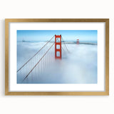 Elegant gold-framed landscape bridge artwork with a white mat, showcasing intricate details and a serene natural scene, perfect for home decor or office settings.
