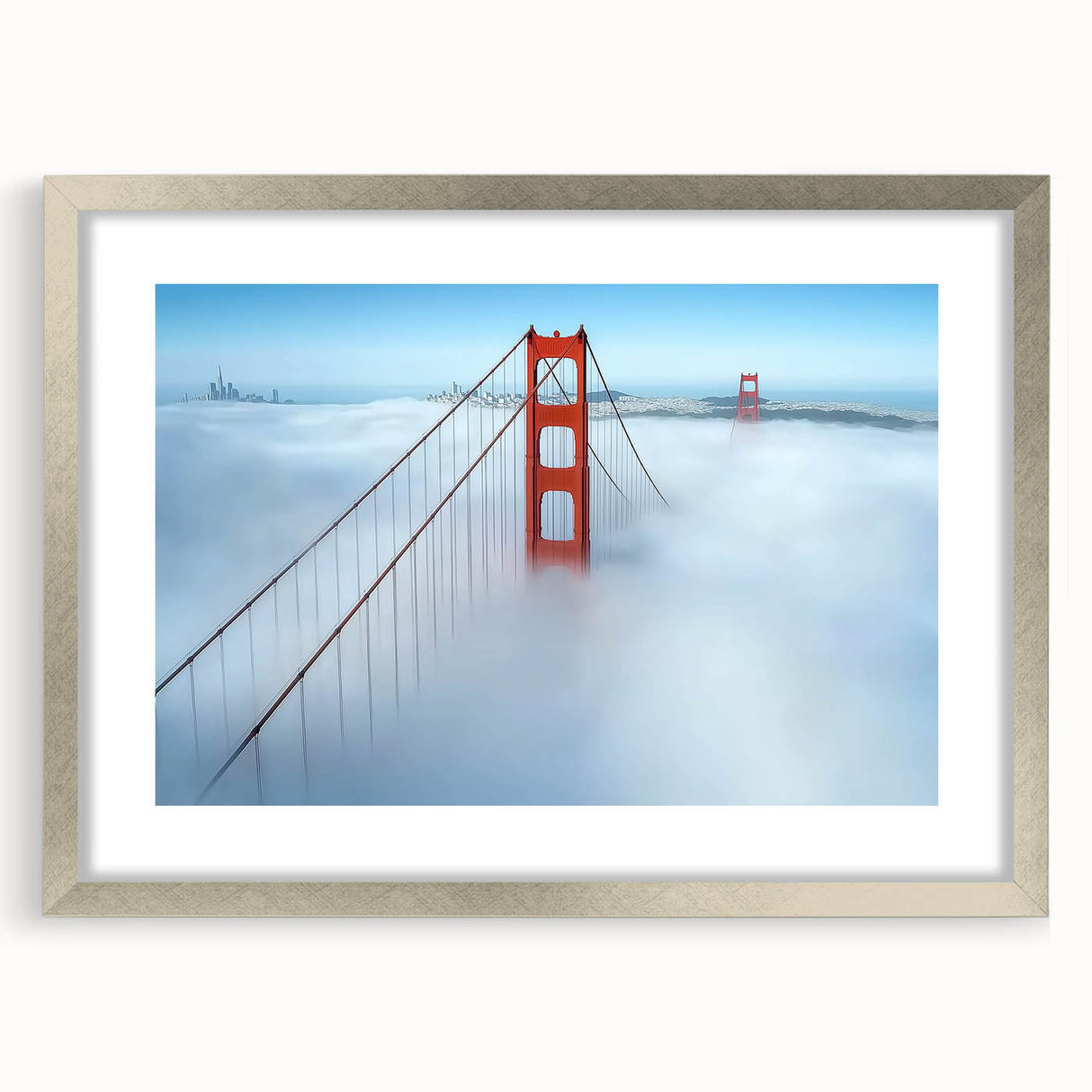 Silver landscape bridge frame with mat, showcasing an elegant front view that highlights its sleek design and modern aesthetic, perfect for home decor.