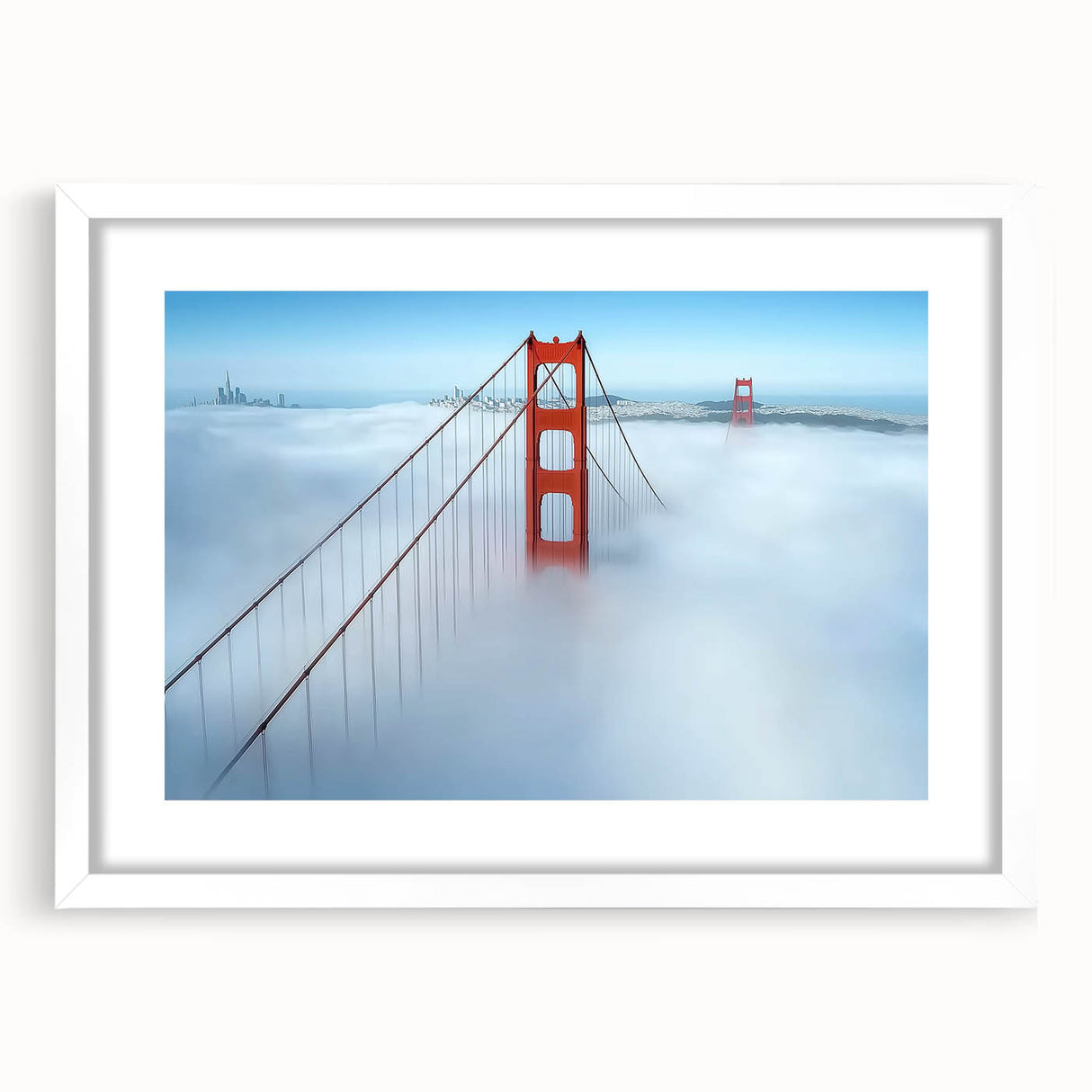 Landscape bridge frame in white matting, showcasing a modern design with a sleek profile, perfect for enhancing home décor and artwork displays. Ideal for gallery-style presentations or personal collections, this frame adds an elegant touch to any room.