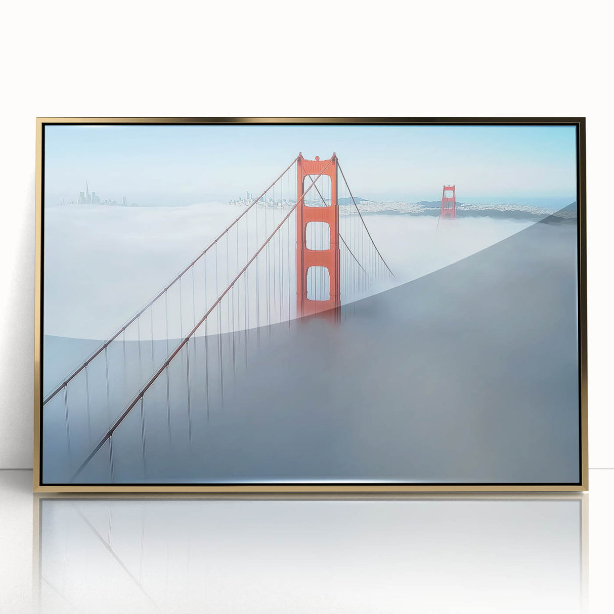 Framed acrylic artwork of a landscape bridge in gold tones, showcasing intricate details and vibrant colors, perfect for modern home decor and art enthusiasts.