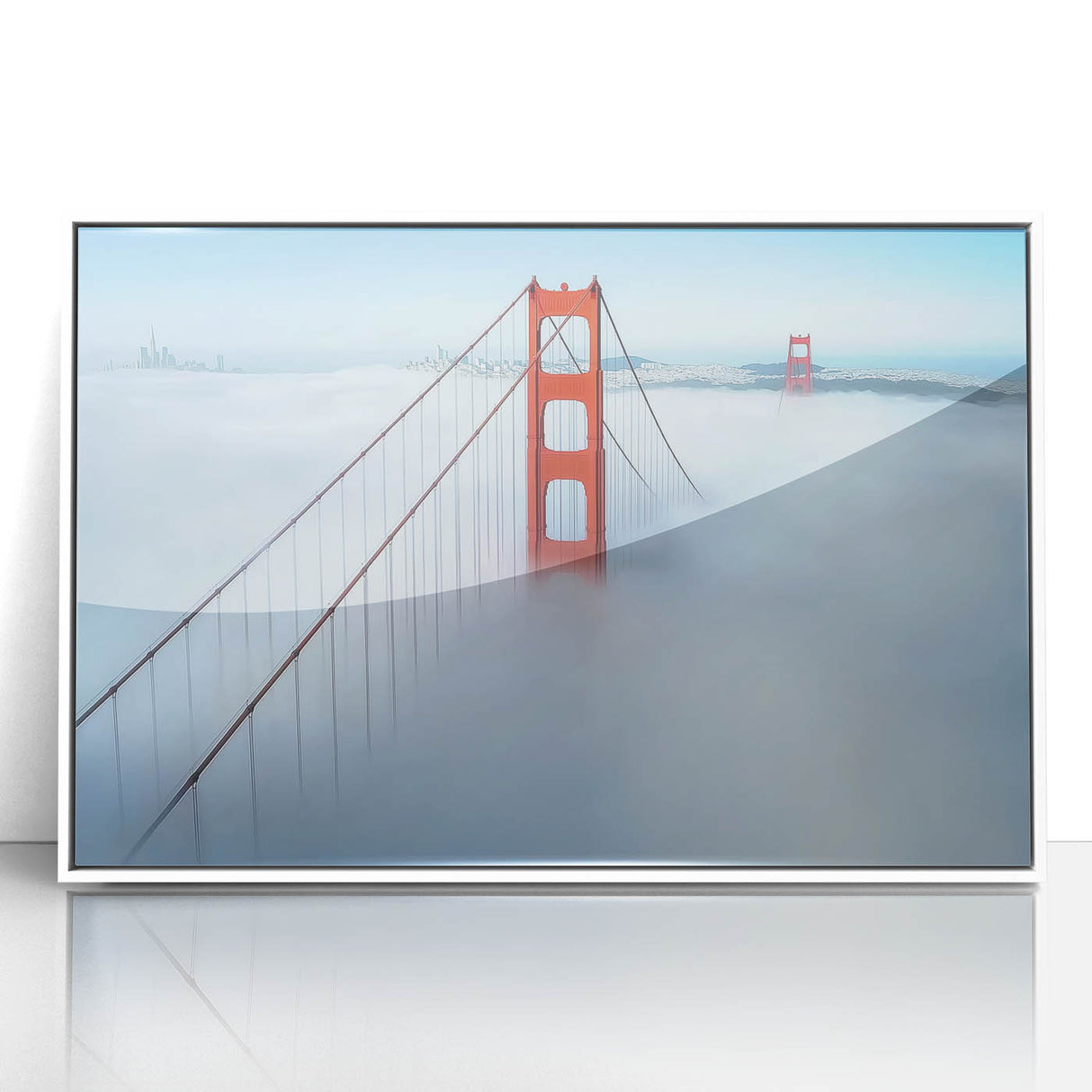 Framed acrylic artwork showcasing a vibrant landscape bridge design with a white border, perfect for modern home decor, emphasizing natural beauty and artistic detail.