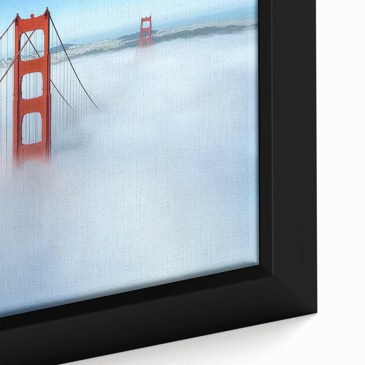 Close-up of a framed canvas showcasing a serene landscape bridge artwork with rich colors and intricate details, perfect for home decor and artistic ambiance.